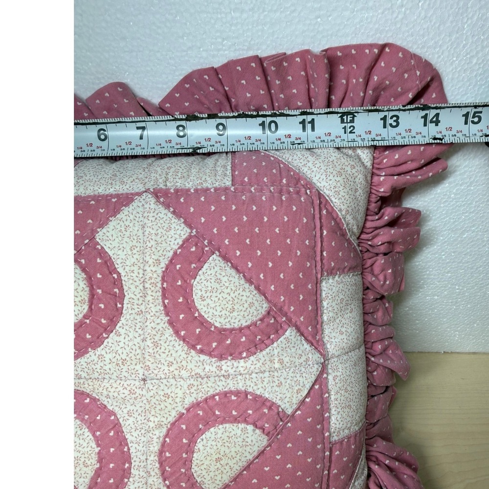 Quilted Pink Heart Floral Ruffle Throw Pillow Cottagecore 90's Farmhouse VTG - Picture 3 of 7